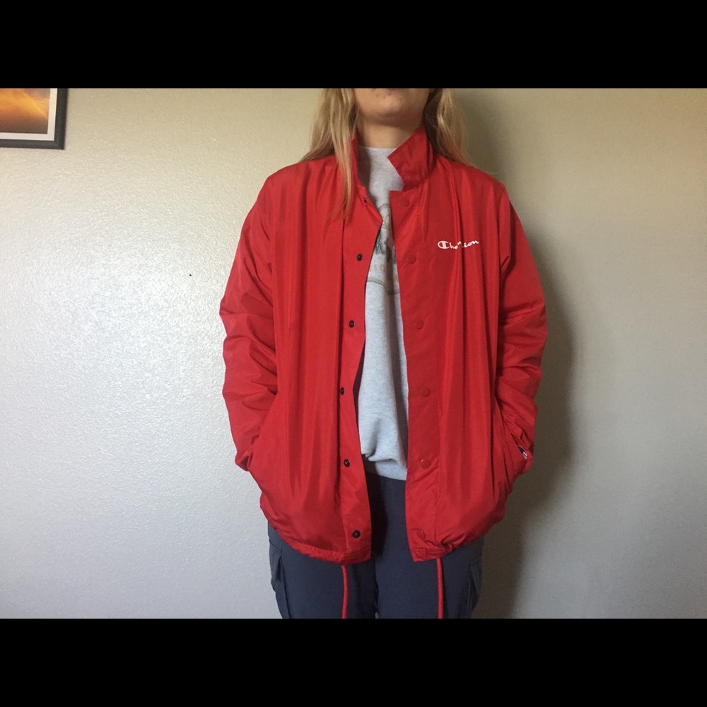 Red champion windbreaker button down